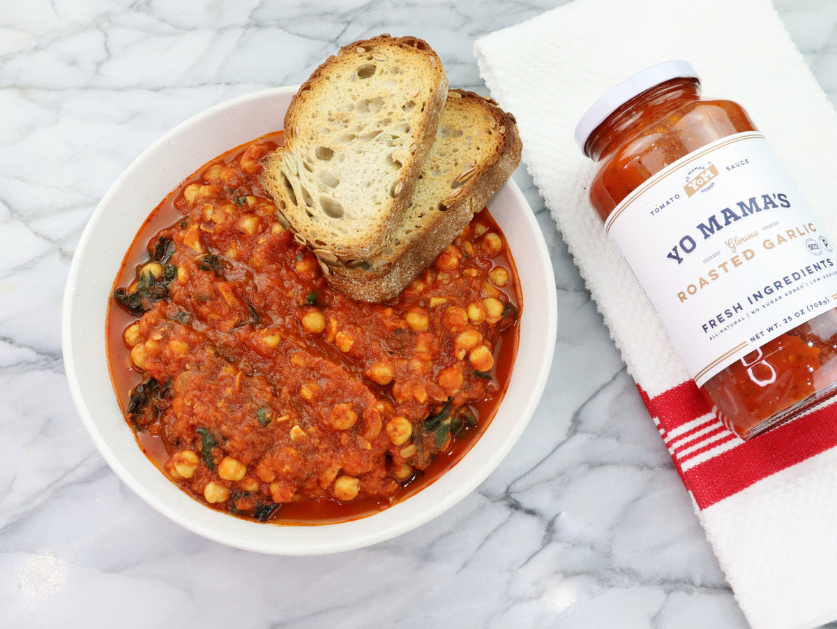 Roasted Garlic Braised Chickpeas &ndash; Yo Mama's Foods