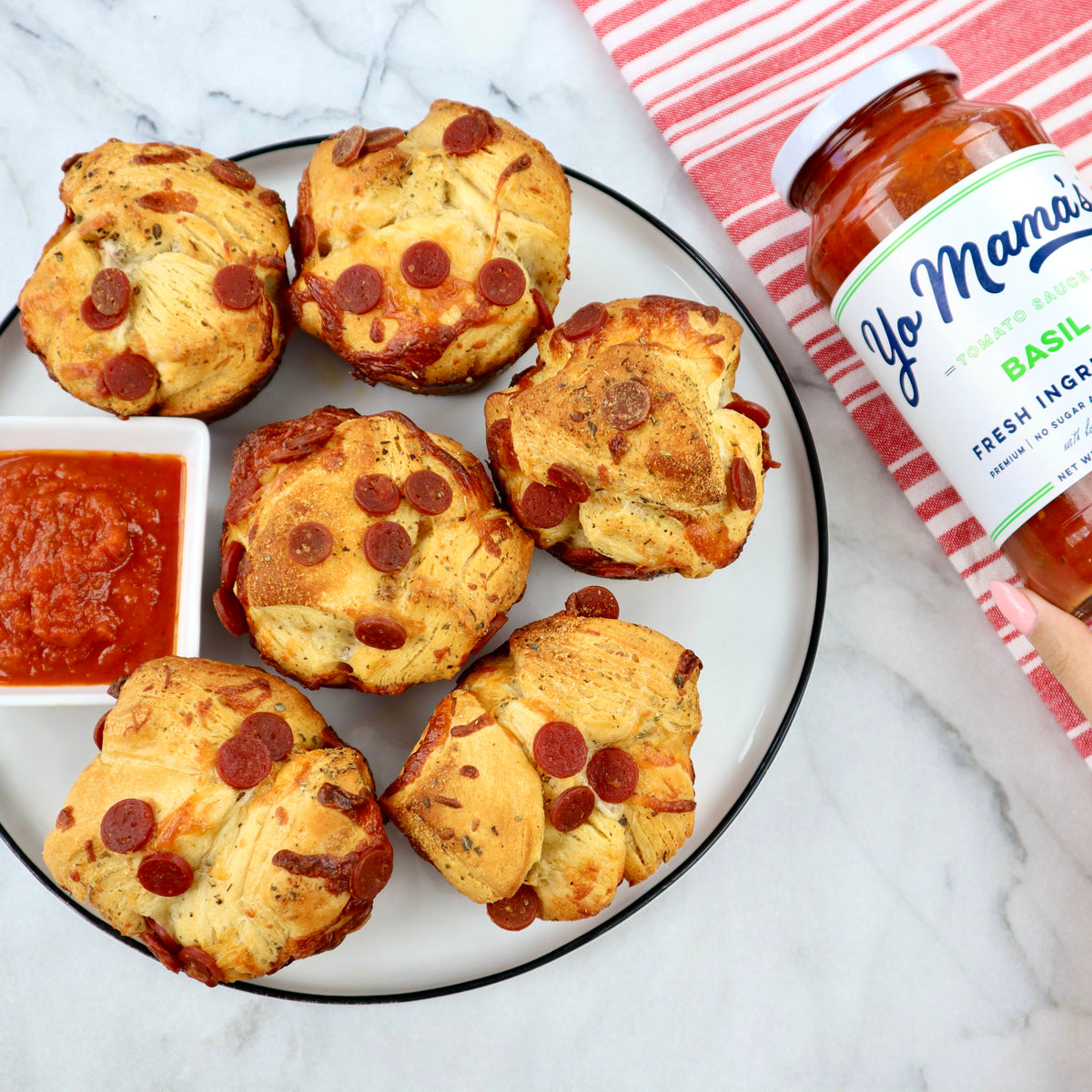 Basil Pizza Muffins – Yo Mama's Foods