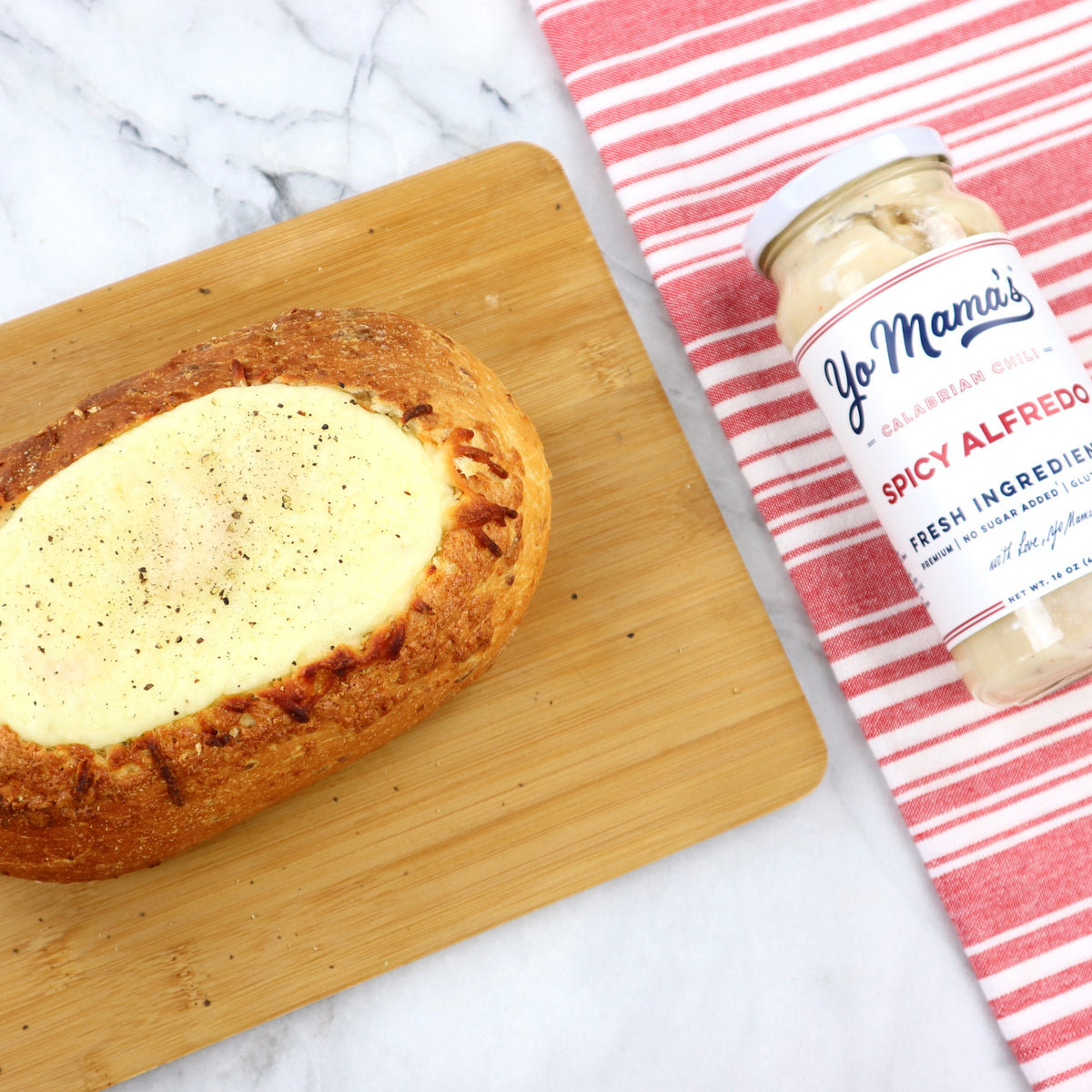 Spicy Alfredo Bread Bowl &ndash; Yo Mama's Foods